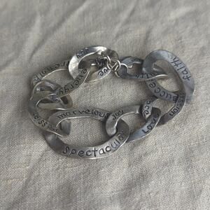Vintage Pewter-Tone Inspirational Link Bracelet Hand-Stamped Word Jewelry Art